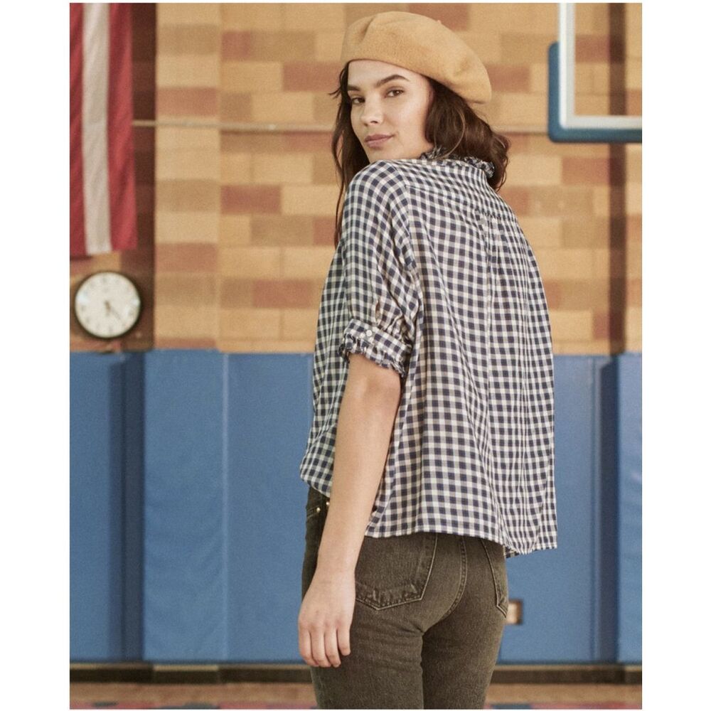 THE GREAT. Blue and White Gingham Button-Down Shirt - Picture 2 of 11